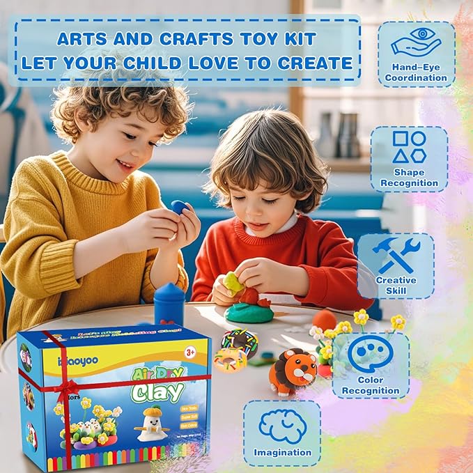 Air Dry Clay, 30 Colors Modelling Clay for Kids, Modeling Toys with Sculpting Tools, Soft & Non-Sticky, Home Party Favors, Birthday & Christmas Gifts for Age 3-12 Years Old Boys Girls Kids