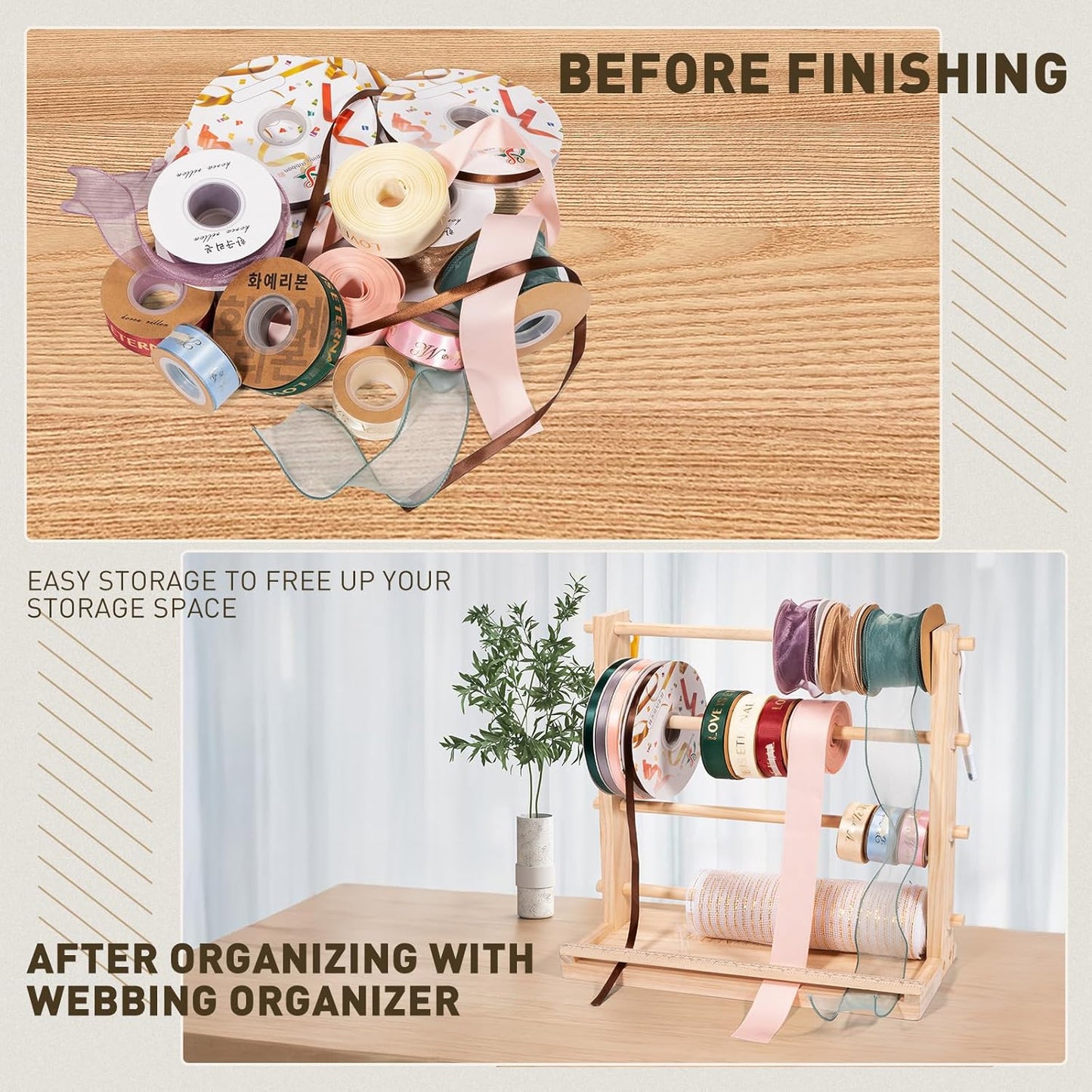 PUNLUXU Ribbon Storage Rack Spool Holder Organizer Sewing Craft Wreath Mesh Crochet Thread Tulle Roll Washi Tape Craft Florist Wrapping，15.7 in