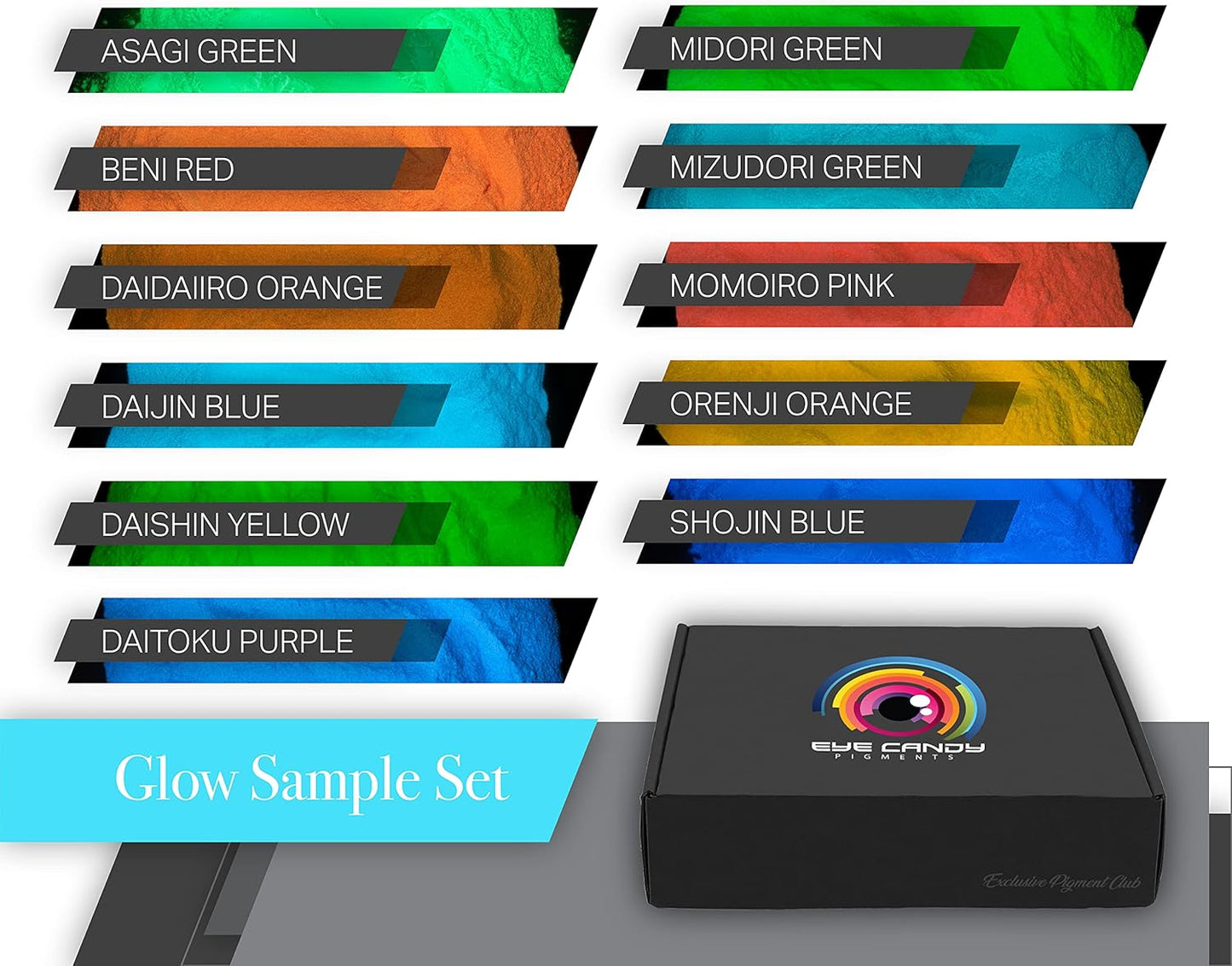 Eye Candy Pigment Powder Sets - Mica Powder for Epoxy Resin Art - Woodworking - Cosmetic Grade Mica Powder - Bath Bombs - Pigment Powder Variety Pack - Non-Toxic and Skin Safe (Glow in The Dark Set)