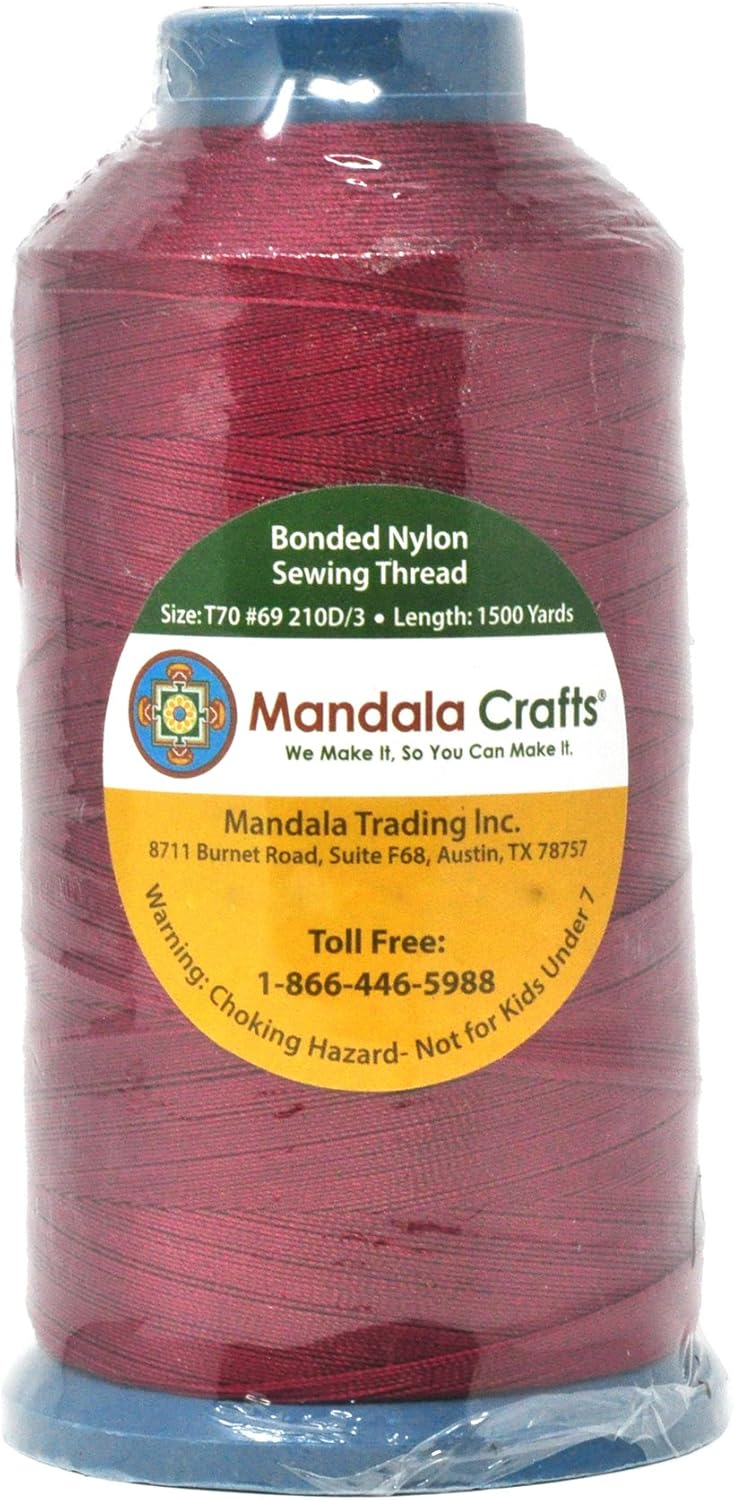 Mandala Crafts Bonded Nylon Thread Maroon Heavy Duty Sewing Threads - 1500 YDs Size 69 210D T70 Tex 70 Thread for Leather Jeans Weaving Outdoor Marine Upholstery Threads