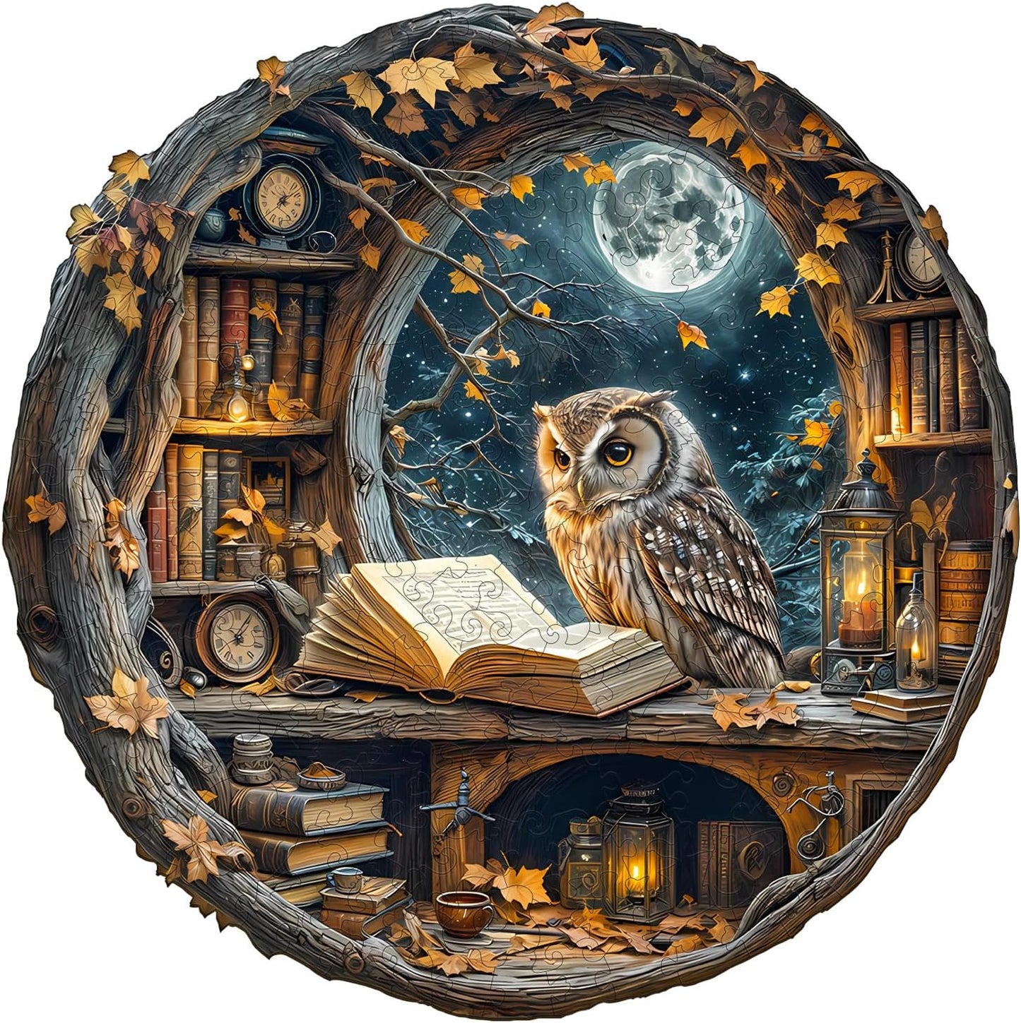 WOODBESTS Wooden Puzzles for Adults - Moonlit Owl Wooden Jigsaw Puzzle, Unique Animal Wood Puzzles Adult, Xmas Puzzle Gifts for Puzzles Lovers(270Pcs, L, 13.4"x13.4")