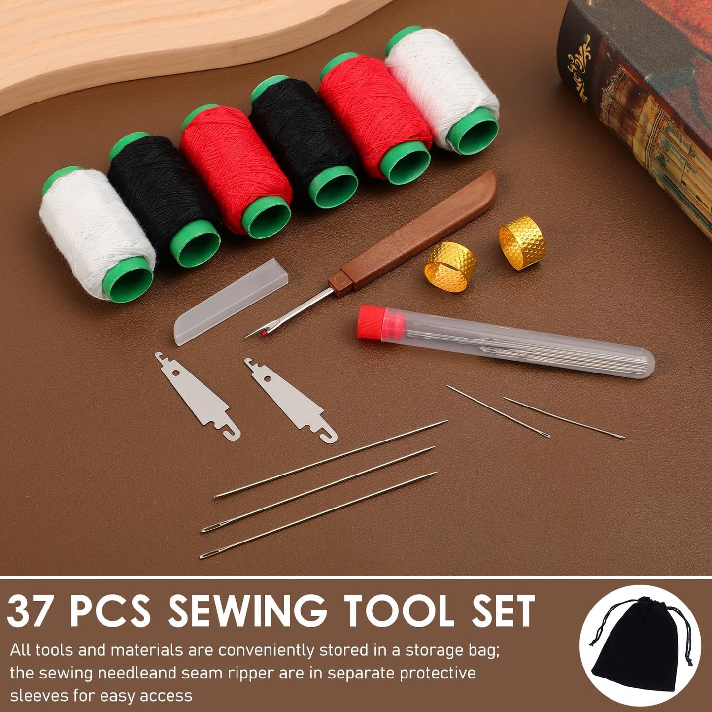 Hosenwelt 37PCS Sewing Tool Set, Hosenwelt Sewing Kit, Needles Thread Hand Repair Tools, Multi-Purpose Needle and Thread Kits, Sewing Working Kit for Beginners