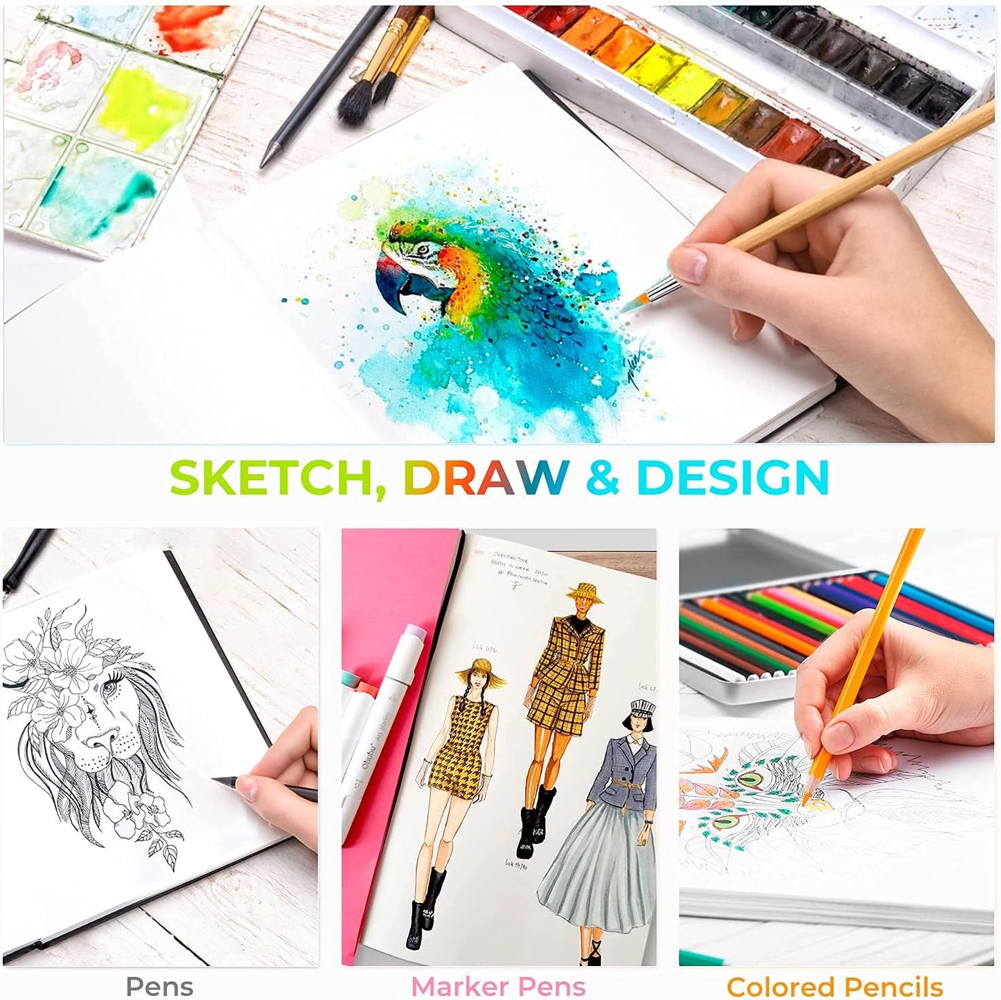 Ohuhu Mix Media Pad - 8.3"x8.3" Mixed Media Art Sketchbook, 120 lb/200 GSM Heavyweight Papers, 78 Sheets/156 Pages, PU Hardcover Mixed Media Paper Pad for Acrylic Painting Christmas Gift