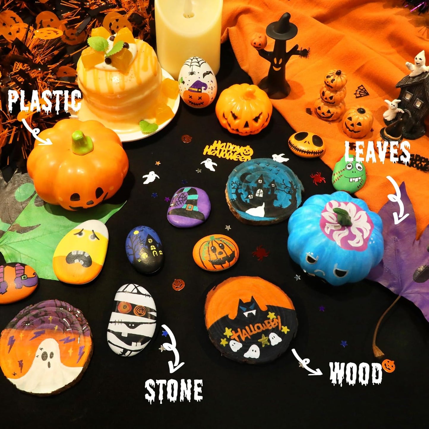 24 Colors Acrylic Paint Markers, Dual Tip with Fine Tip and Brush Tip Pens for Stone, Wood, Calligraphy, Canvas, Ceramic, Metal, Glass, Rock Painting, DIY Crafts