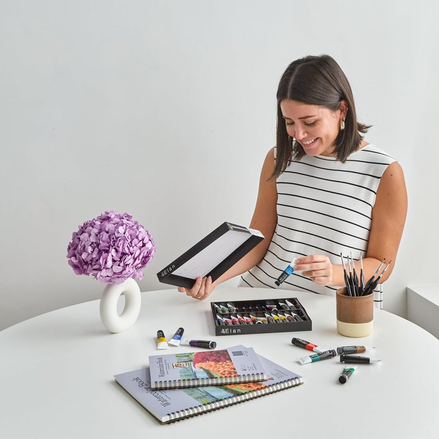 Elan Professional Watercolor Paint Set, 24 Liquid Watercolor Paint Tubes 0.4fl oz, Non-Toxic Mini Tubes for Canvas & Crafts, Art Paints for Adults