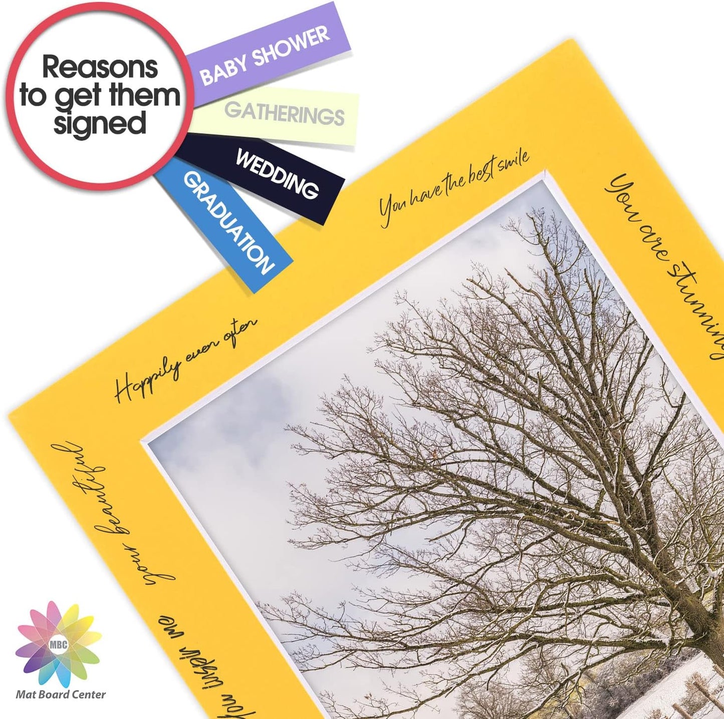 Mat Board Center, Pack of 10, 5x7 for 4x6 Deep Yellow Color Mats - Bevel Cut, Acid Free, 4-ply Thickness, White Core - for Pictures, Photos, Framing