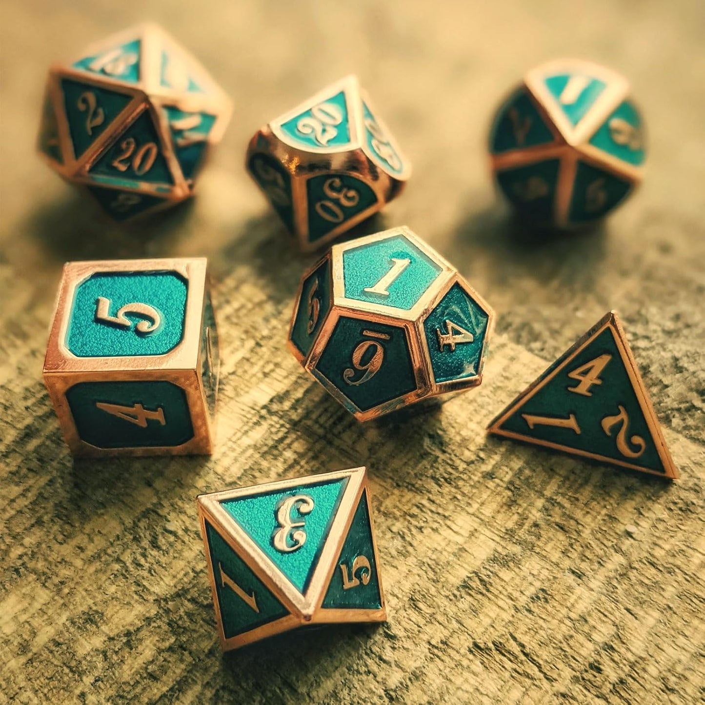 Haxtec DND Metal Dice Set Copper Teal Polyheral Dice Compatible with Dungeons and Dragons RPG D&D Gifts W/PU Leather Dice Bag