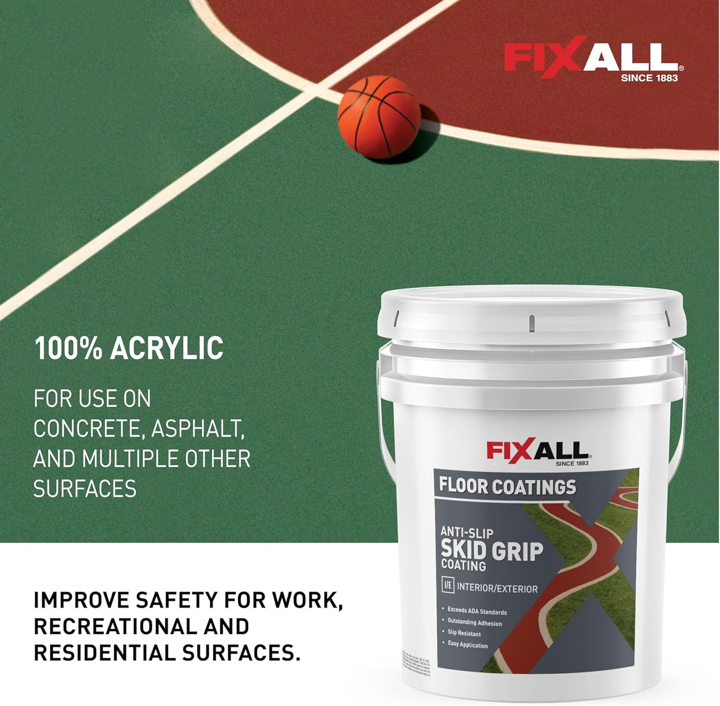 FIXALL Skid Grip Anti-Slip Coating, 5 Gallons, Camel, Exceeds ADA Standards, Ideal for Safety Areas, Slip-Resistant Pavement, Cement & Concrete Paint