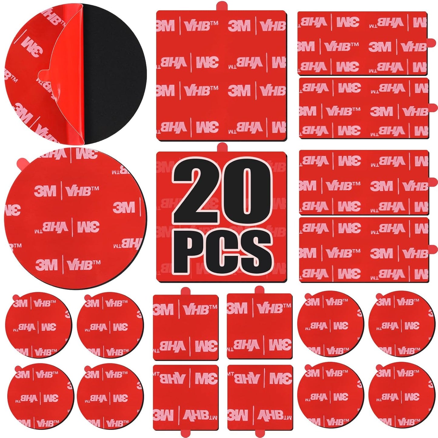 20 Pack 3M VHB 5952 Foam Tape, Double-Sided Heavy Duty Mounting Tape – 1 Inch & 2 Inch, Square, Rectangle & Round Shapes, Waterproof & Heat Resistant, for Car, Home Decor & Outdoor Use