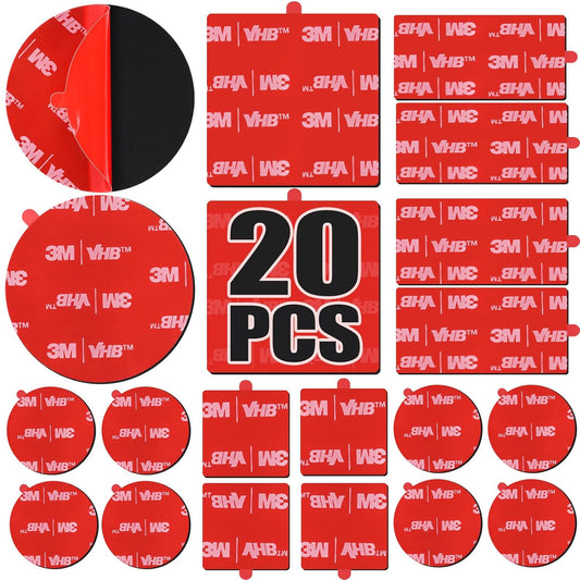 20 Pack 3M VHB 5952 Foam Tape, Double-Sided Heavy Duty Mounting Tape – 1 Inch & 2 Inch, Square, Rectangle & Round Shapes, Waterproof & Heat Resistant, for Car, Home Decor & Outdoor Use