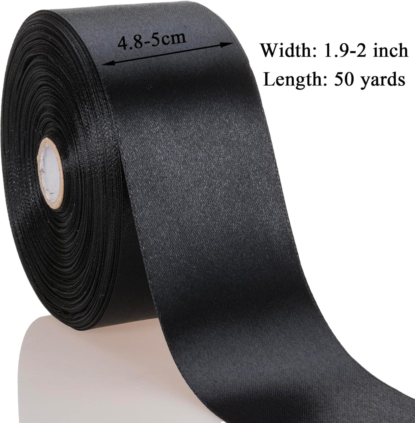 2 Inch Black Solid Satin Ribbon, 50 Yards Craft Fabric Ribbon for Gift Wrapping Floral Bouquets Wedding Party Decoration