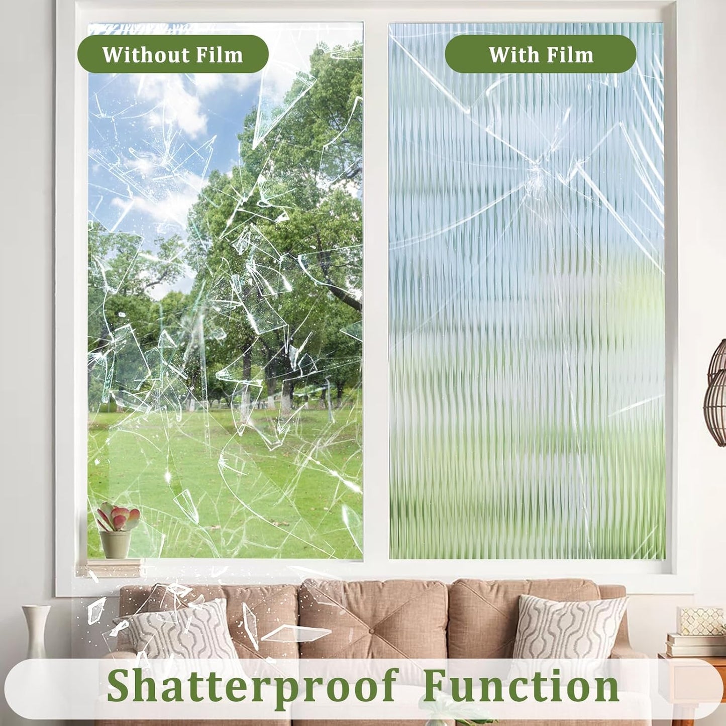 Window Privacy Film, Frosted Reeded Glass Cling, 3D Decorative Coverings with UV Blocking, Adhesive Stickers for Bathroom Doors Cabinet