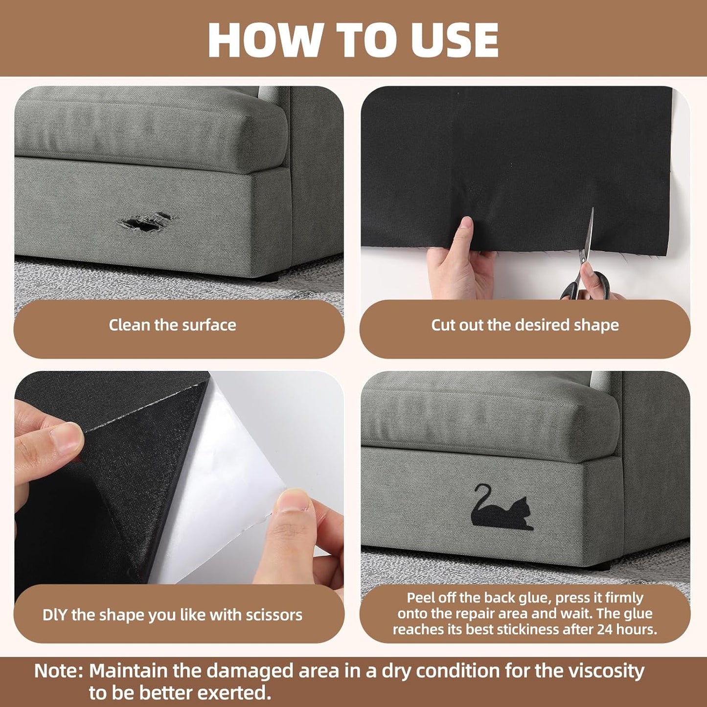 Fabric Repair Patch, Fabric Large Repair Tape, Self-Adhesive Patches for Furniture, Sofa, Car Interior, Shoes, Hand Bag, Clothing (Dark Grey, 3.5X79 Inch)