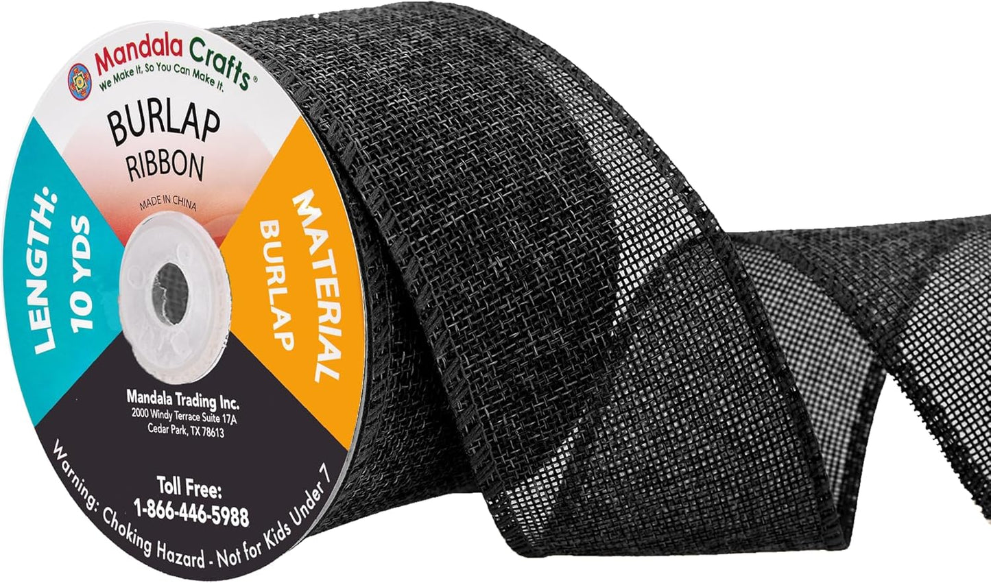 Mandala Crafts Black Burlap Ribbon 2.5 Inches Wide Jute Ribbons for Crafts - 20 Yds Roll Rustic Burlap Wrap Trim Ribbons for Wreaths Bows Wedding Party Decoration