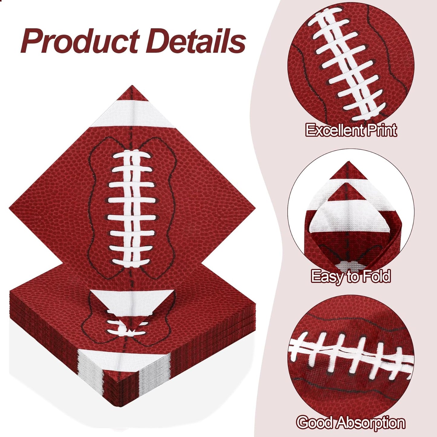 Aodaer 48 Pieces Football Paper Napkins Disposable Football Party Napkins Football Rugby Cocktail Dinner Napkins Set 13" x 13" Unfolded Football Tableware Napkins for Rugby Party Supplies