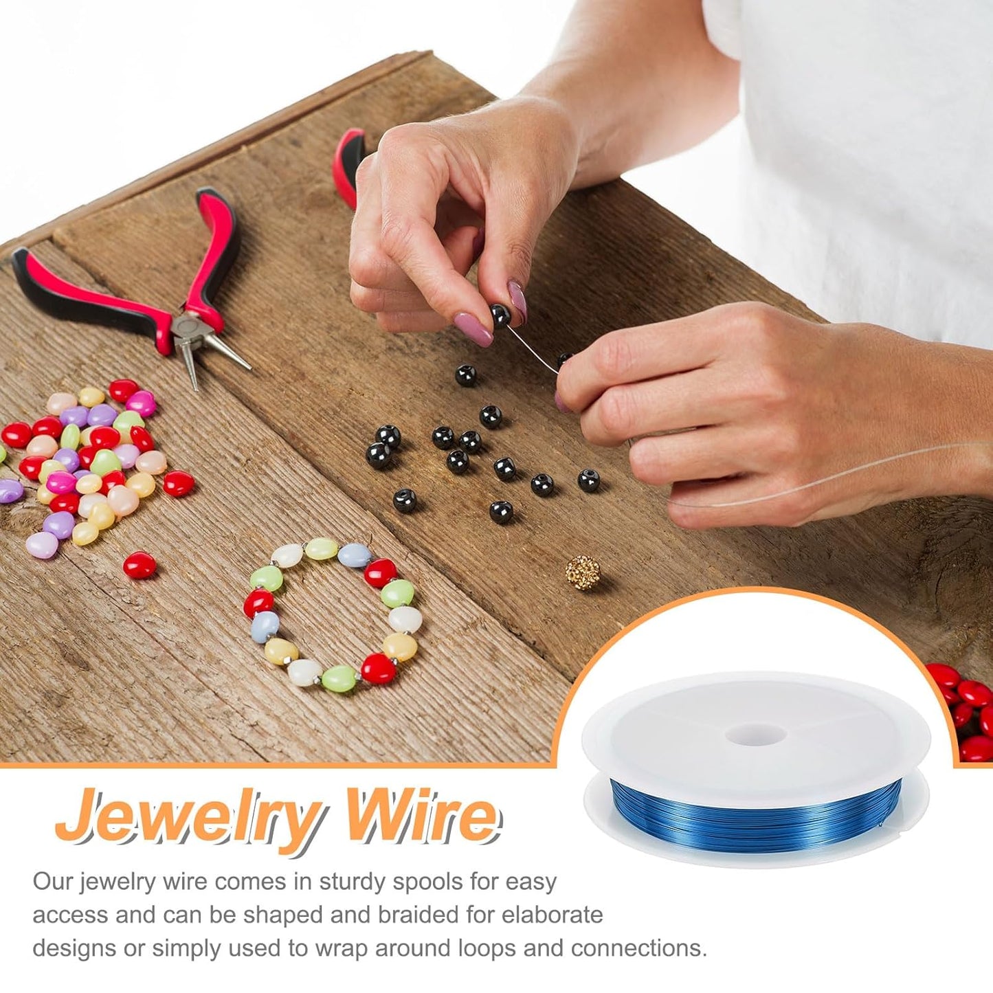 HARFINGTON 49ft Jewelry Wire, 28 Gauge (0.3mm) Brass Craft Soft Metal Tarnish Resistant Copper Beading Wire for Jewelry Making Supplies Crafting, Blue