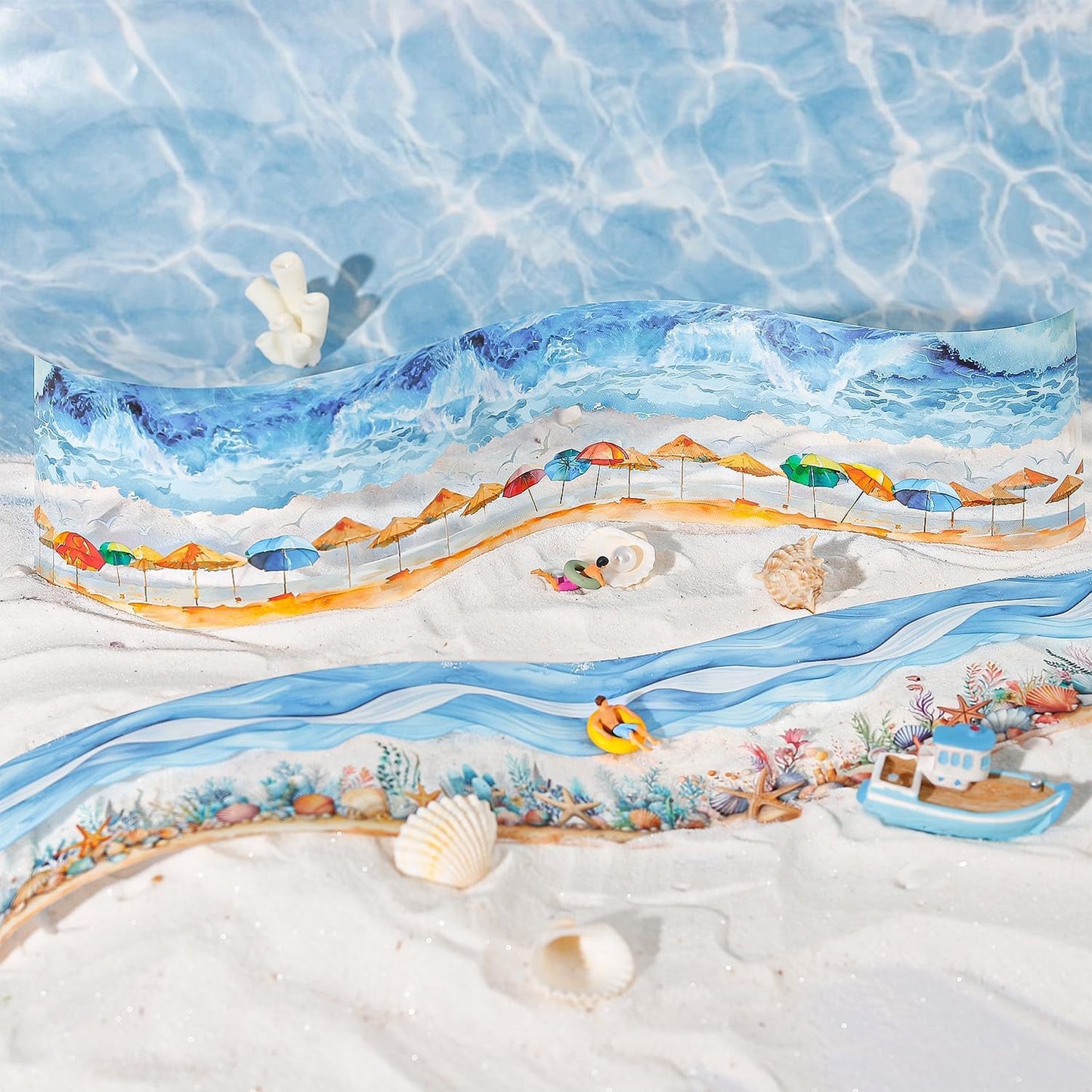 6 Rolls PET Tape Stickers for Journaling,Ocean Washi Tape Stickers for Scrapbook Supplies,Junk Journal,DIY Craft,Painting(Coast)