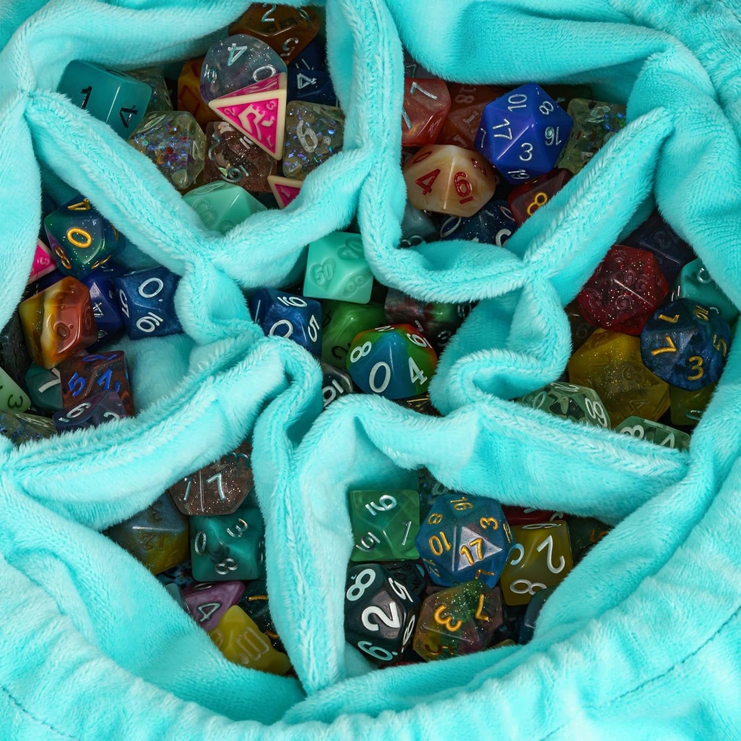 DND Dice Bags Large, Cyan Dice Storage Bag Star Pattern with Pockets, for D&D RPG Game - Capacity 200+ Die