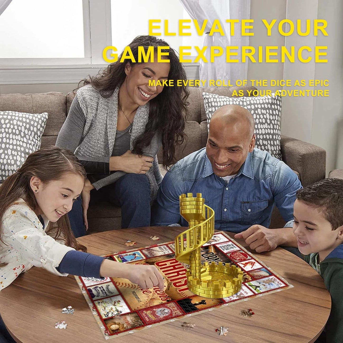 Castle Dice Tower with Tray, Dice Rolling Tower and Tray for Dungeons and Dragons for Board Game, Sci-Fi, War, Crime Theme Tabletop Games(Gold)