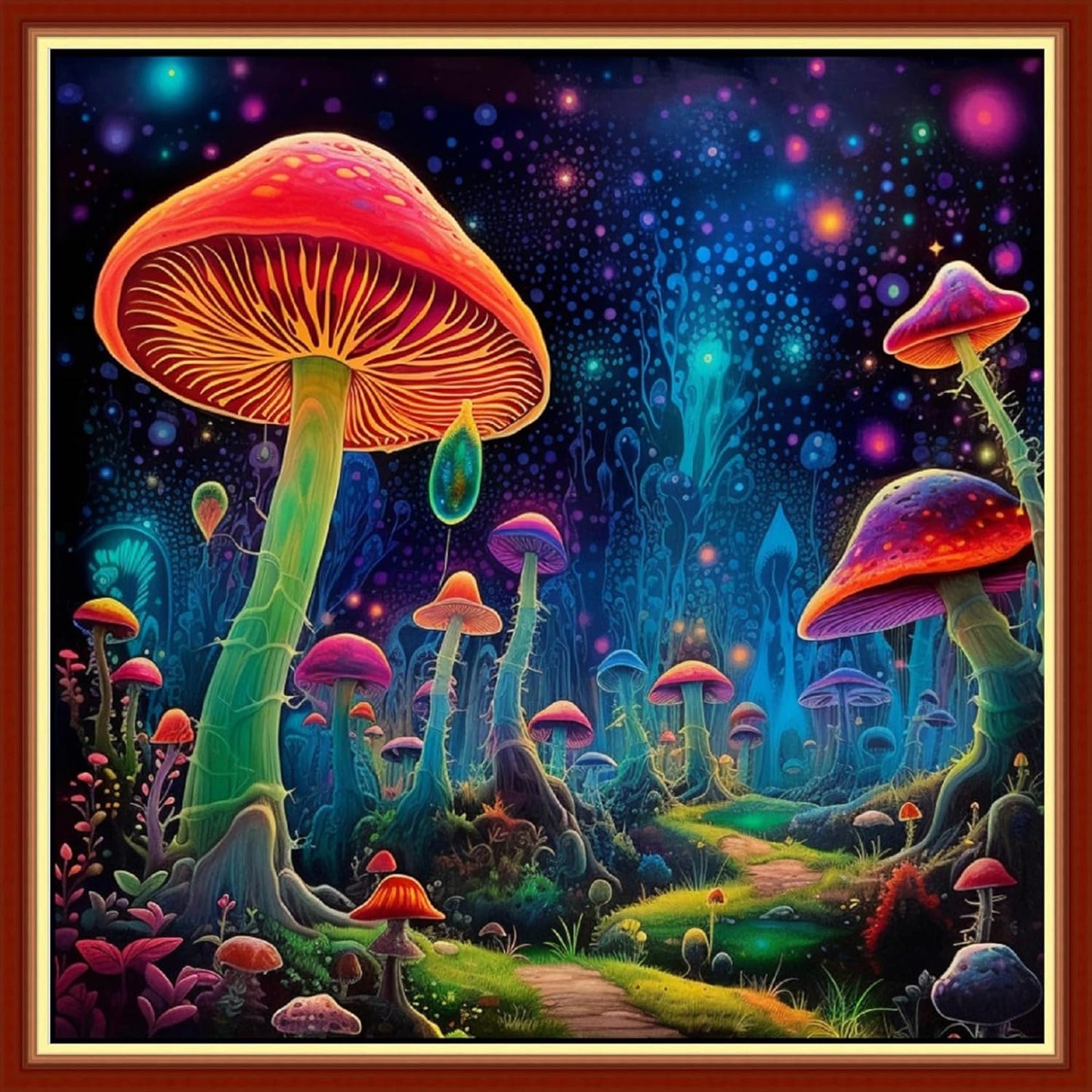 Foxhool Beginners Cross Stitch Kits Stamped Full Range of Embroidery Kits for Adults DIY Cross Stitches kit Embroidery Patterns for Needlepoint kit-Colorful Mushrooms 17.7x17.7 inch
