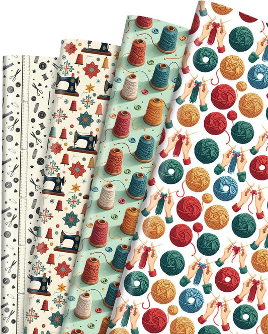 Pineraap 12 Sheets Sewing Theme Wrapping Paper, Vintage Sewing Machine, Button, Yarn Printed Gift Wrap Folded Flat Craft Paper for Sewing Lovers, Seamstress, Women, Mom, Grandma, 19.7 x 27.6 Inch