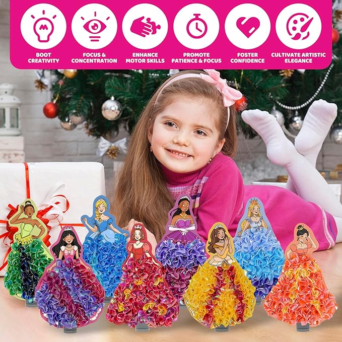 8 Packs Poke in Crafts Art Kits for Girl, Magical Prienceses Mess Free Kids' Paper Craft Kits, Birthday Gift for Girls 4 5 6 7 8 9 Years Old, DIY Presents, Mess Free Art Activity