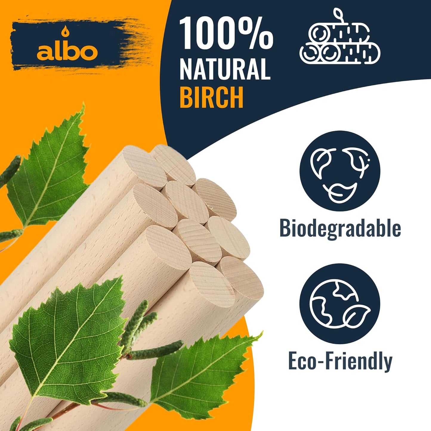 ALBO 1" x 12" Wooden Dowel Rods Set - 10 Pack Birch Natural Sturdy Hardwood Craft Sticks Woodworking Furniture Shelving Smooth Finish Versatile Size DIY Projects Bulk Professional Pack