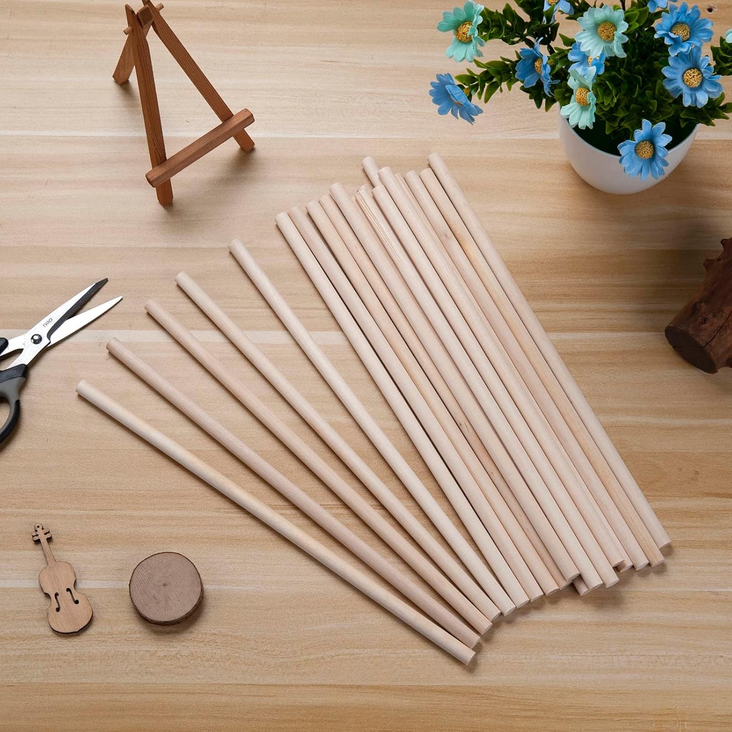 20 PCS Wooden Dowel Rods Wood Macrame Dowels 1/2x 12 inch, Round Wooden Sticks for Crafts, Unfinished Hardwood Sticks for Arts and DIYers, Crafting, Tiered Cake Support and Wedding Ribbon Wands