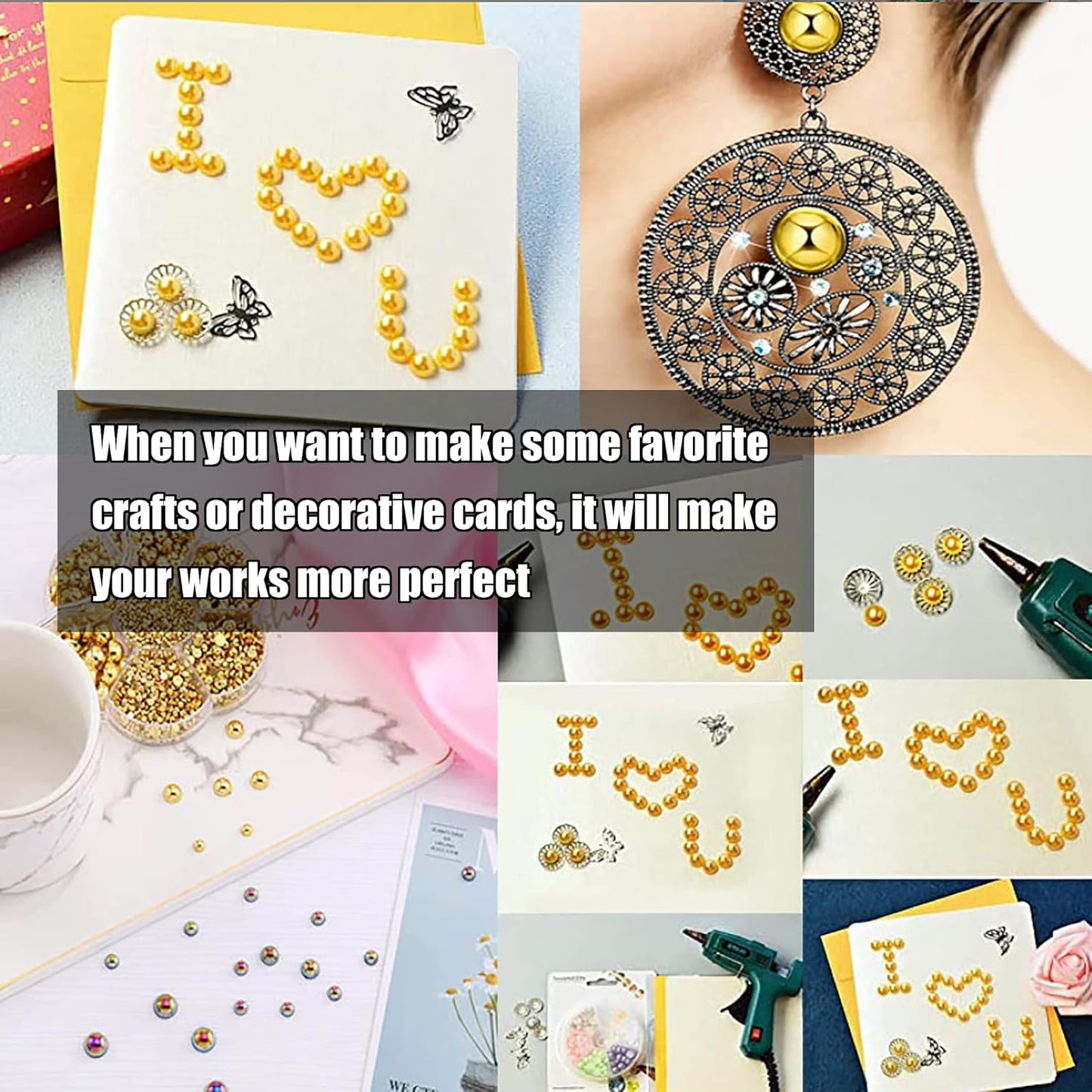 YAKA 3000PCS 1 Box 7Sizes 2.5/3/4/5/6/8/10mm Flat Back Half Round Pearl Cabochon Bead Loose Beads Gem for Nail Craft Scrapbook DIY Decoration (Bronze Blue)