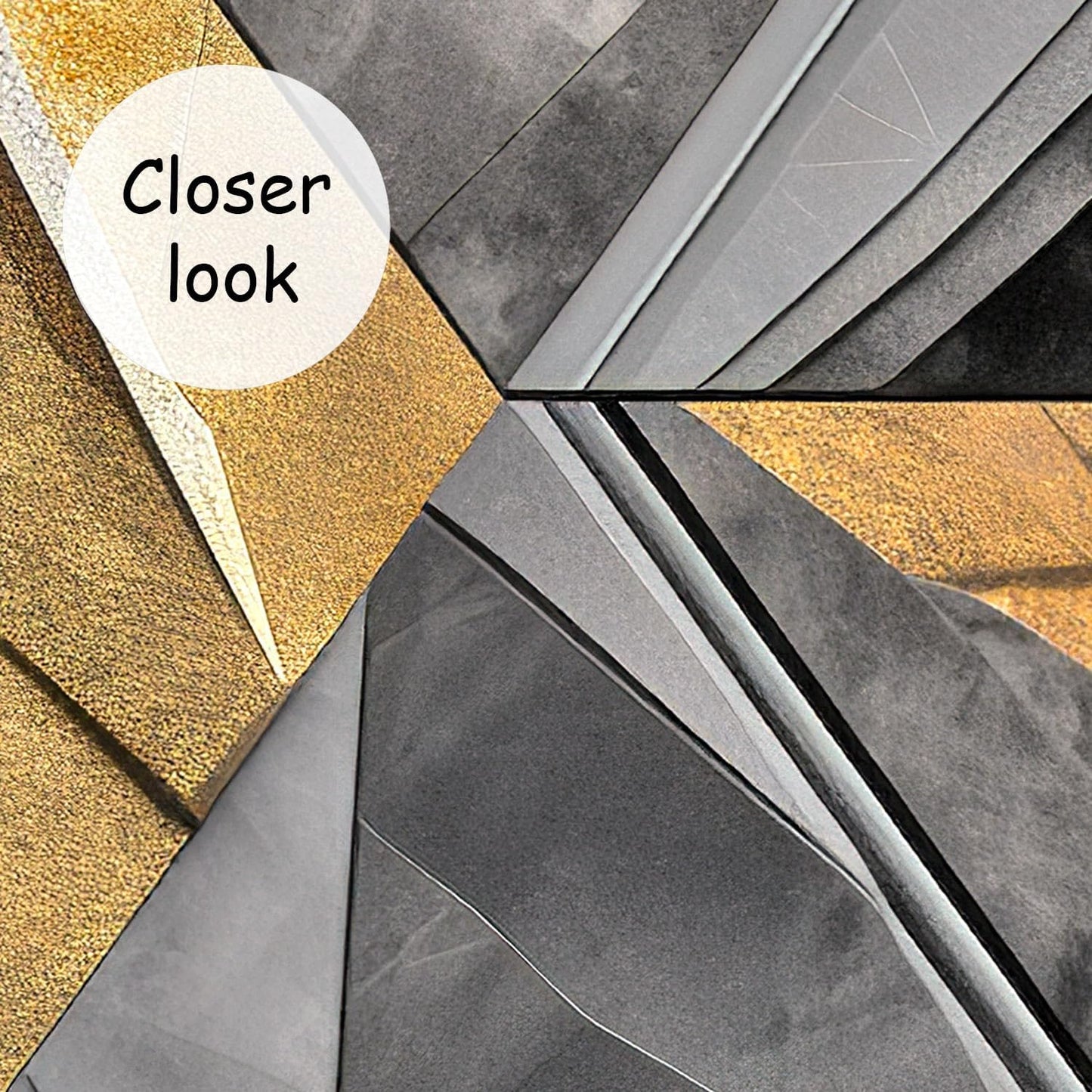 AFZEVEB-3D Geometric Wall Mural Gray and Gold Wallpaper for Bedroom 114"x74"(Not Peel and Stick)