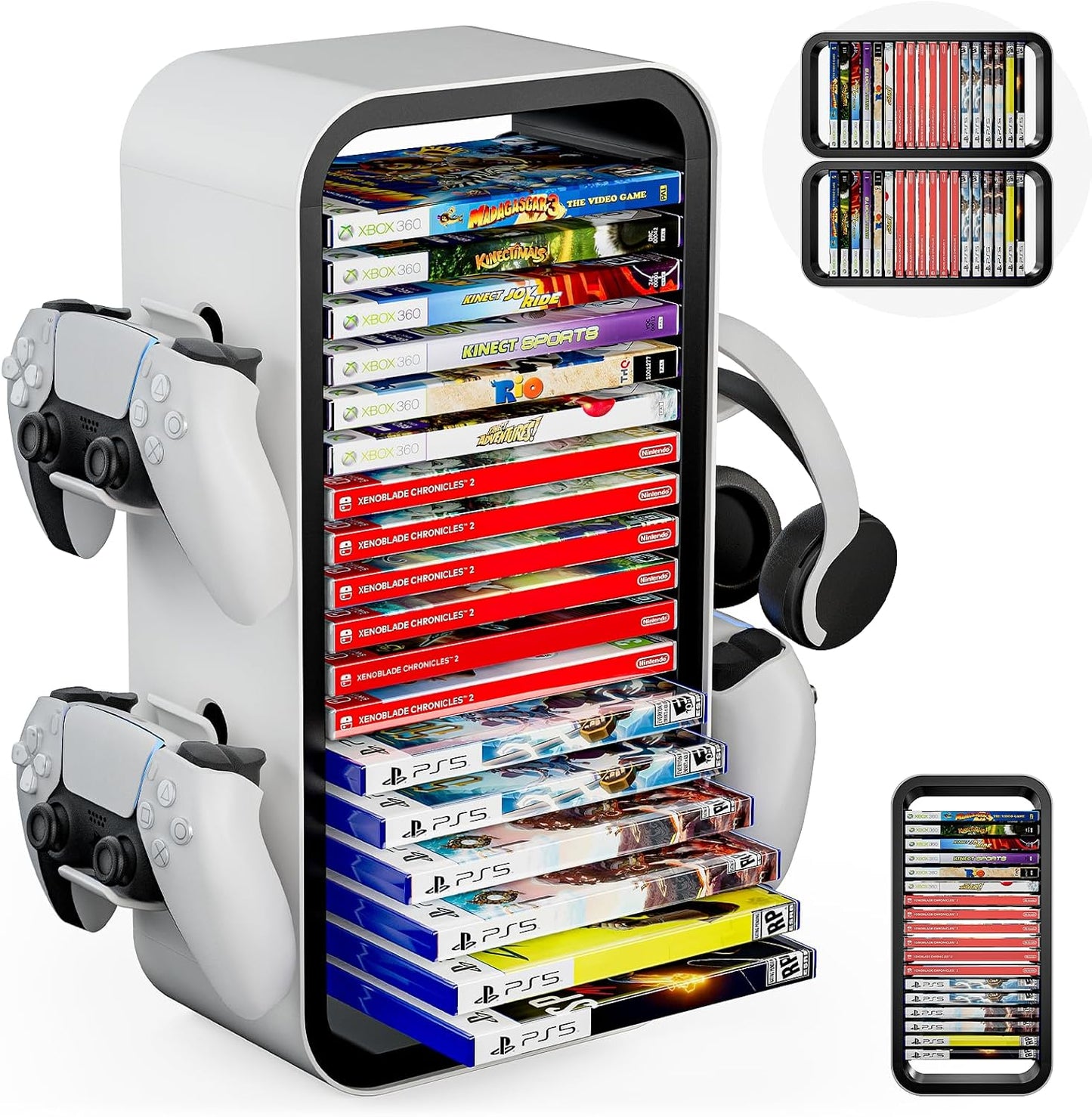 Allnice Universal Game Rack - Stores 19 Games, 4 Controller Holders, Organizes PS5/PS4/Xbox One/360/Series X/S/Switch & More