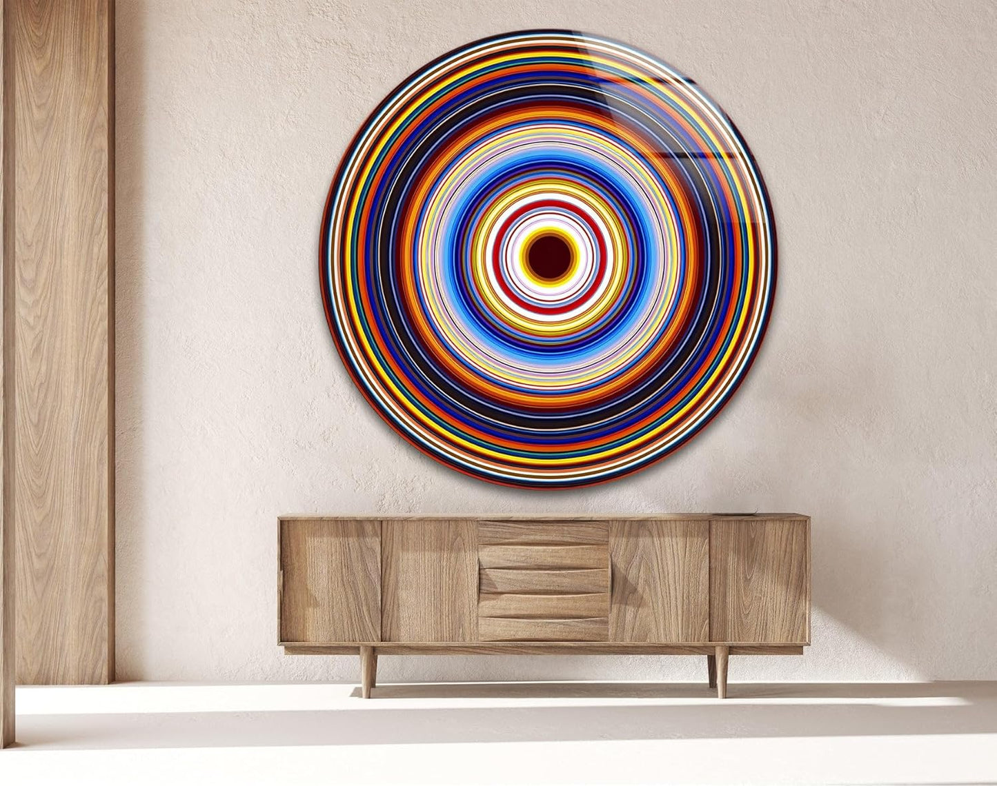 My Photostation.com 31.5''(80cm) Diameter Colorful Concentric Circles Round Glass Wall Art Tempered Glass Printing Wall Decor Large Wall Art Wall Hangings