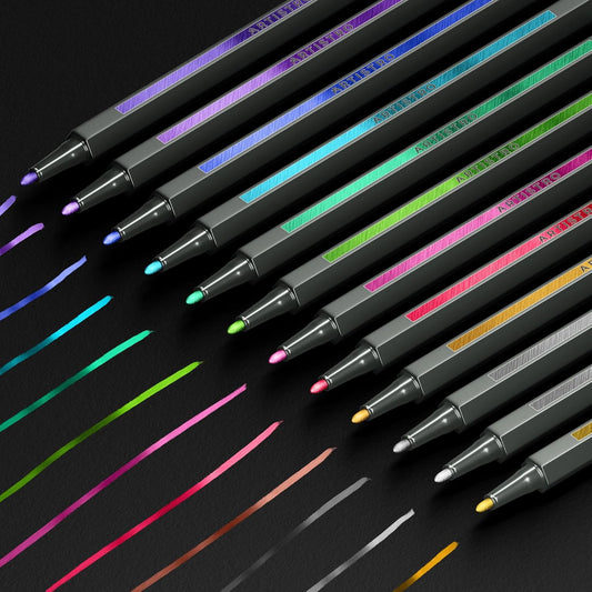 ARTISTRO 12 Metallic Markers with Fine Tip, Metallic Acrylic Paint Pens, Pre-Activated, for Kids & Adults, for Black Paper & Rocks