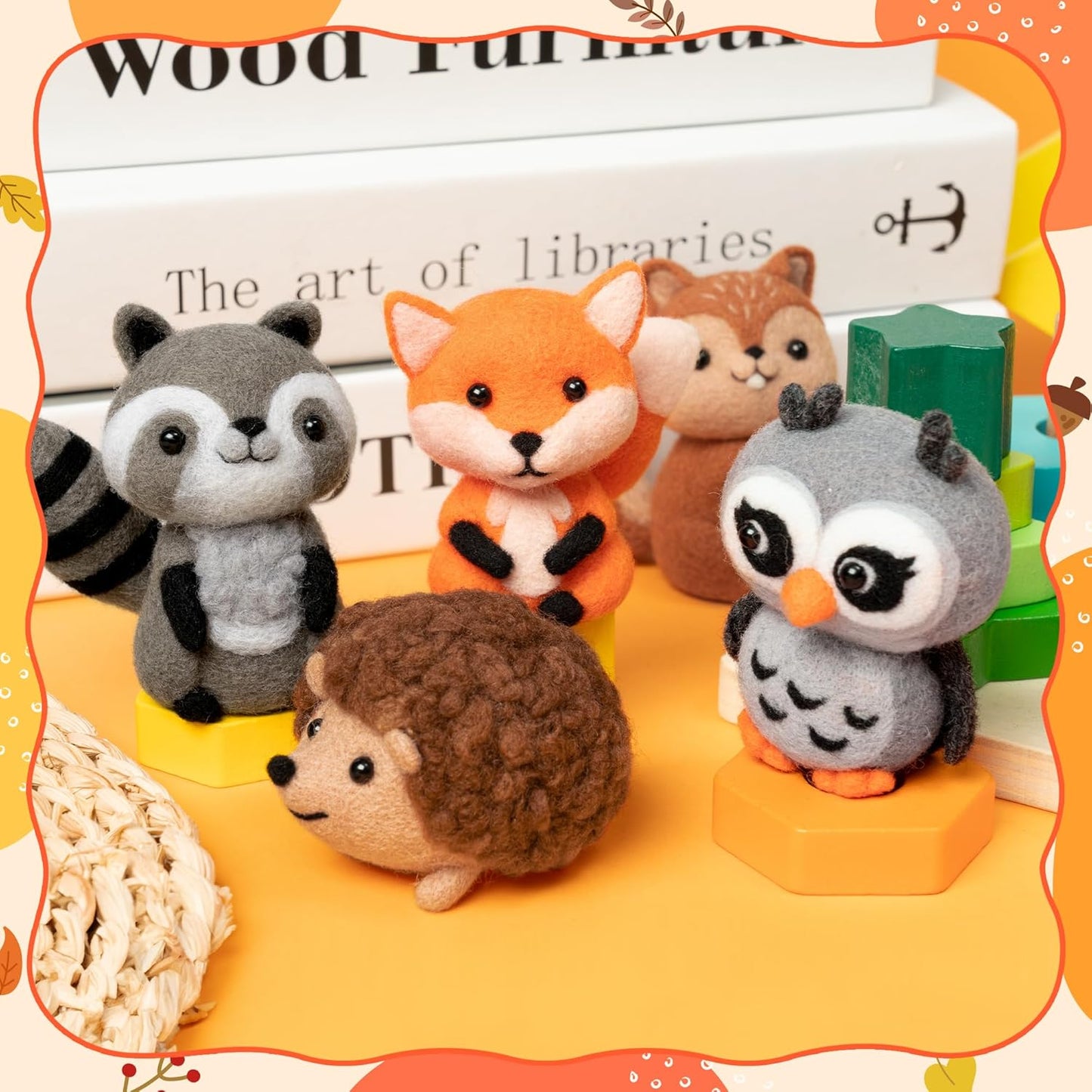 WATINC Needle Felting Kit - 5 Set Unique Different Cute Doll Wool Felt Needle Tools Foam Pad Instruction, DIY Home Decoration Craft Party Supplies for Art Work Starter Beginners (Woodland Animal)