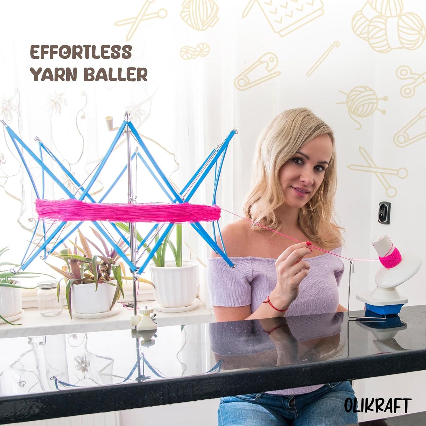 Olikraft Crochet Yarn Winder for Crocheting and Umbrella Swift (with Skein Holder) Combo Set - Yarn Spinner for Crocheting, Cake Ball Winder, Roller, Baller, Spooler