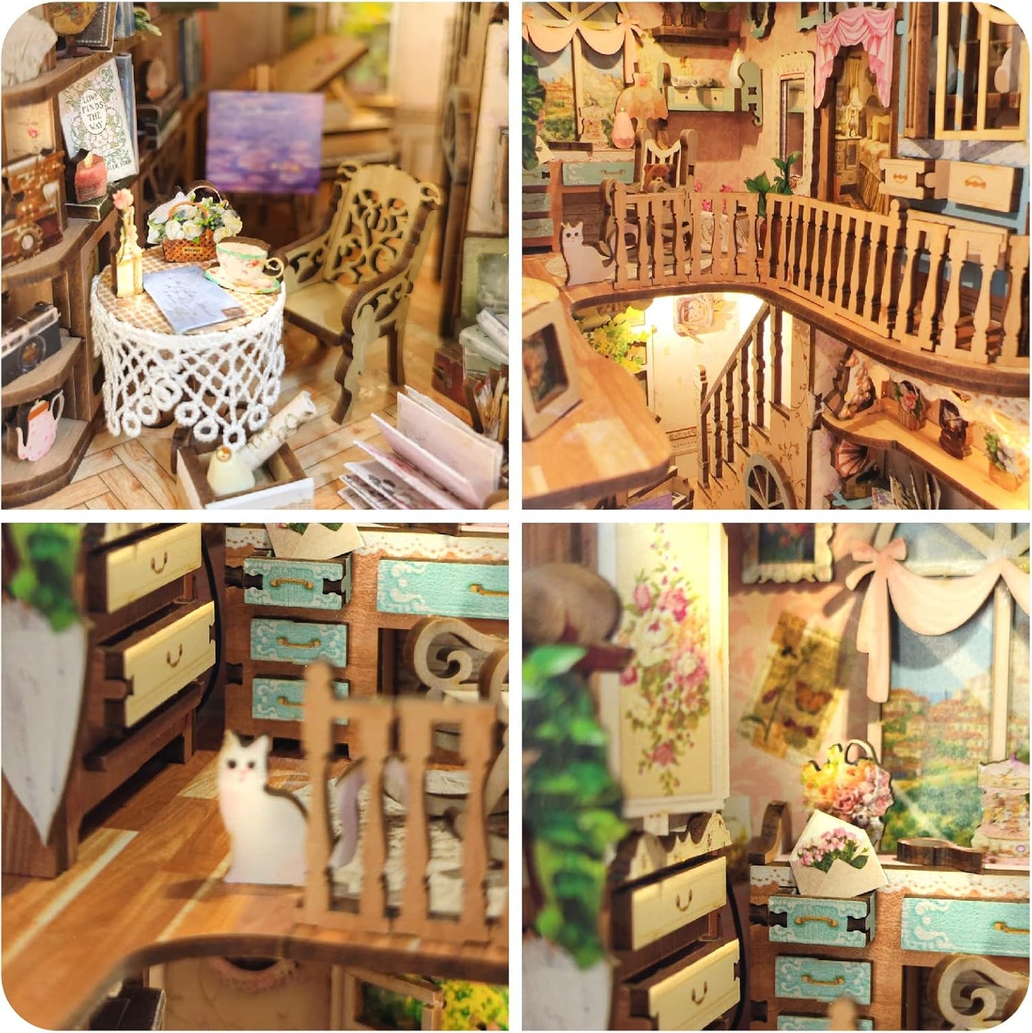 DIY Book Nook Kit,Dollhouse Booknook Bookshelf Insert Decor,3D Wooden Puzzles with LED Dust Cover,Book Nook Miniature Kit,Birthday Halloween Home Decor for Teens Adult-Countryside Diary