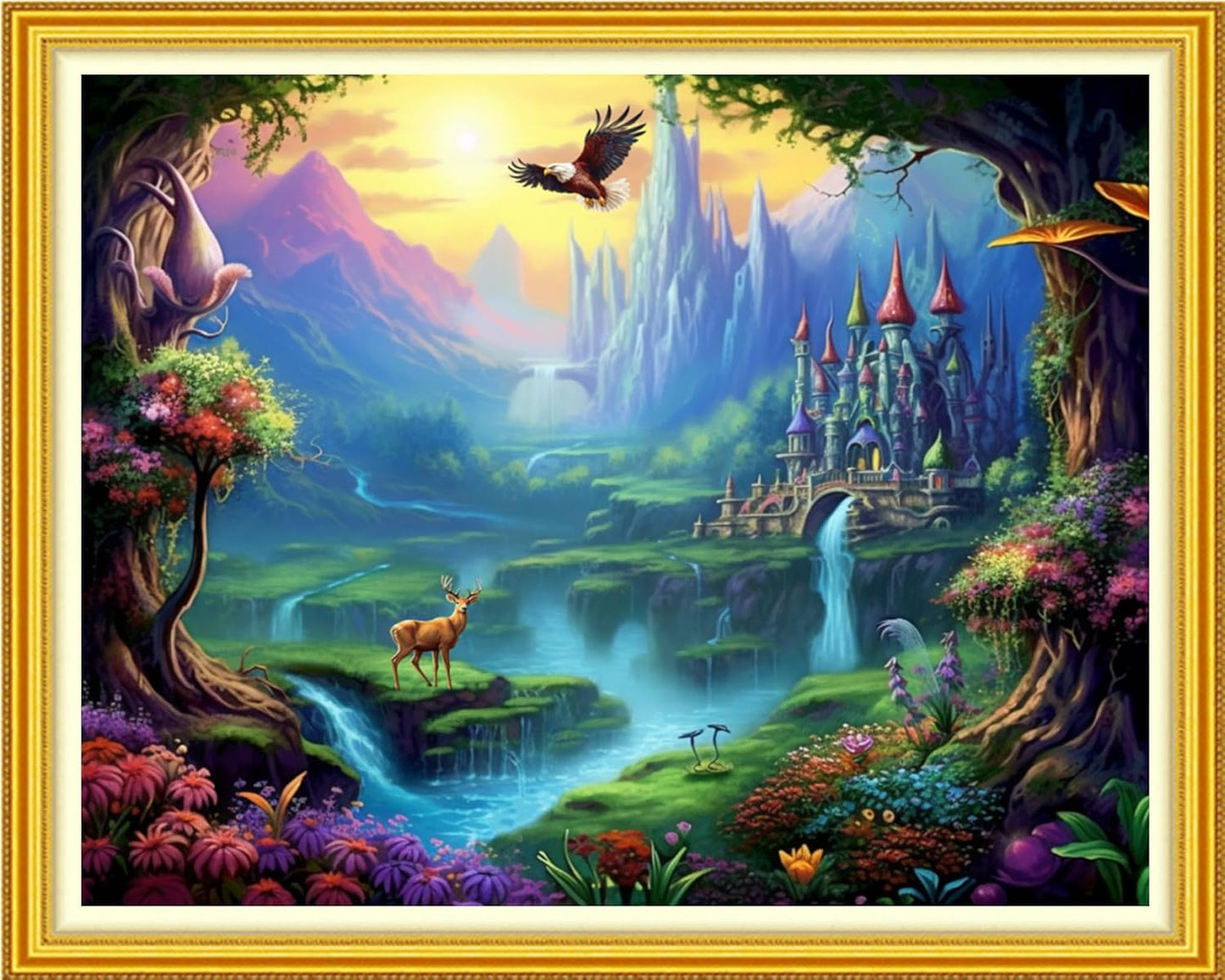 Funchey Stamped Cross Stitch Kits, DIY Cross Stitch Pattern for Adults Beginners Needlepoint Kits Embroidery Kit Arts and Crafts 11CT-A Fairyland on Earth 16x20 inch