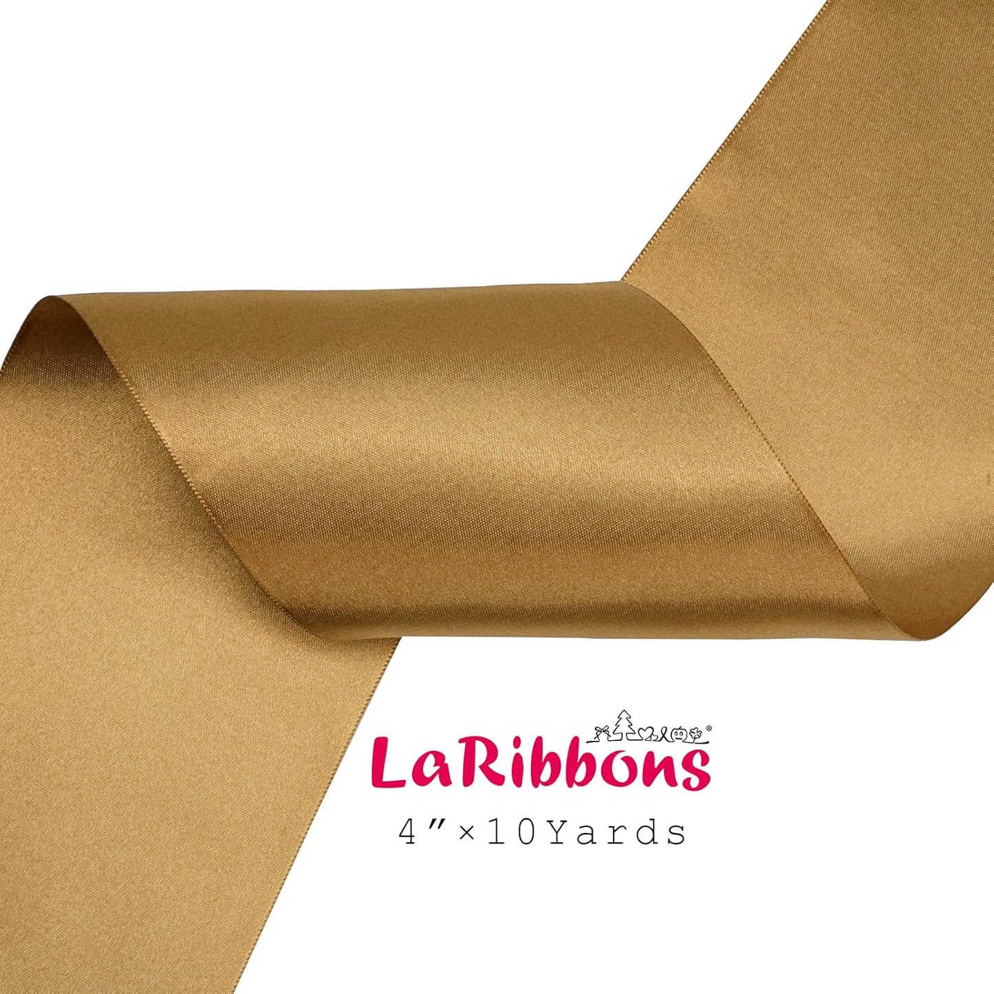 LaRibbons Pale Gold Satin Ribbon 4 Inch 10 Yards Double Faced Luxury Pale Gold Silk Ribbon for Gift Wrapping Flower Bouquets Bow Christmas Wedding Party Decoration