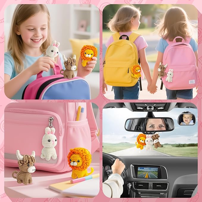 Fortuning's JDS Crochet Kit for Beginners, Amigurumi Crochet Animal Kits, Crocheting Kit for Starters Adult Kids with Step-by-Step Video Tutorials, Animal Kits with Highland Cow, Lion, Bunny