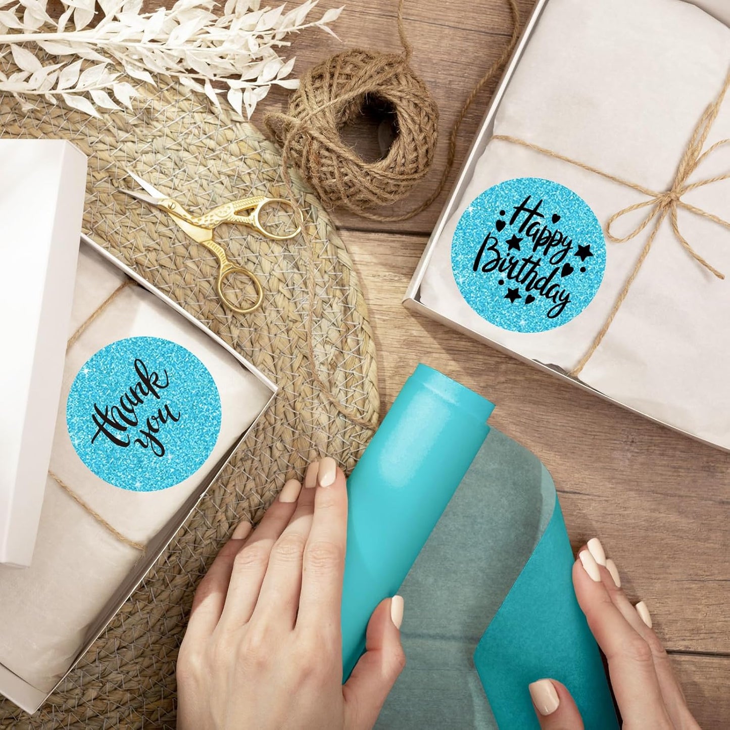 2" Holographic Thermal Label Stickers, Round Direct Thermal Label Stickers, Glitter Thermal Printer Sticker Labels for Gift Wrapping, Self-Adhesive Custom Logo Design- Glitter Blue