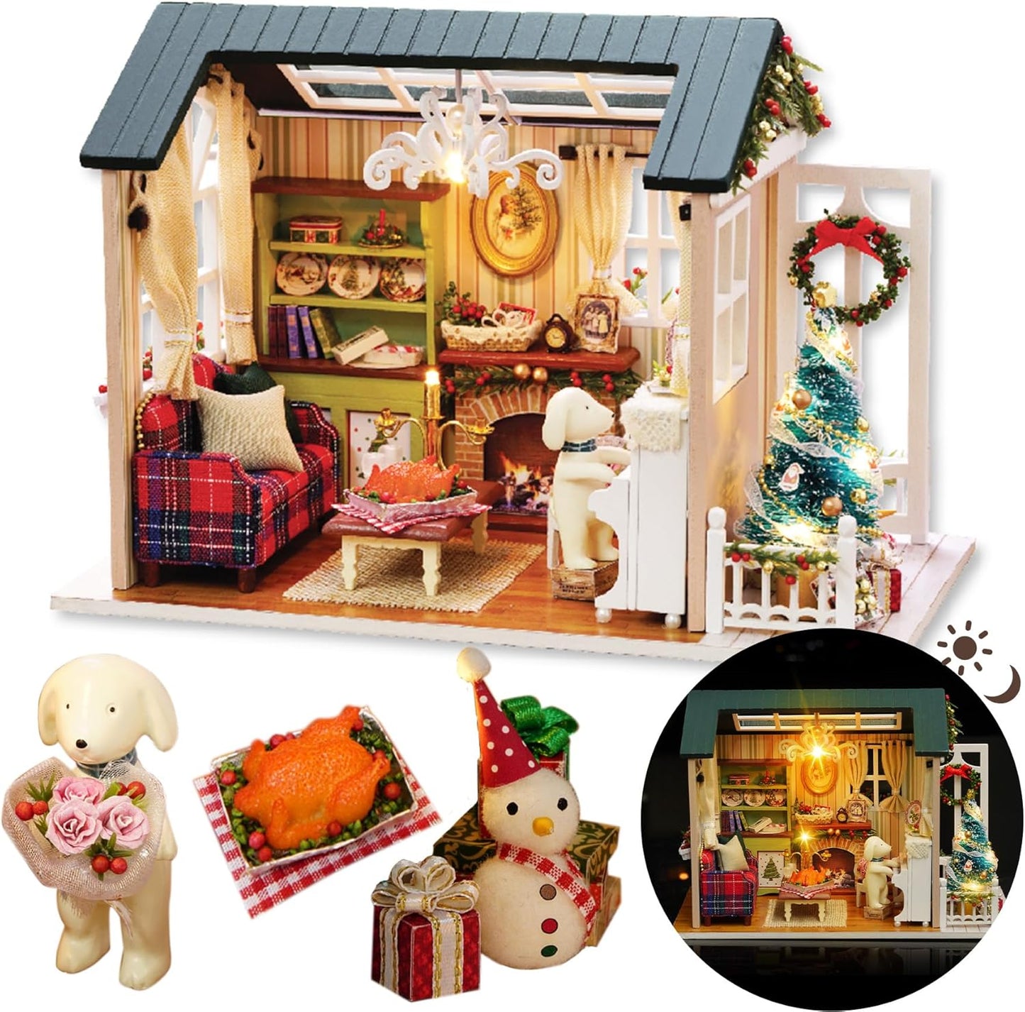 DIY Miniature House Kit, DIY Dollhouse Kit for Adults to Build, Mini House Kit with LED, Mayberry Street Miniatures, Ideal Gifts for Birthday,Valentine(Holiday Times)