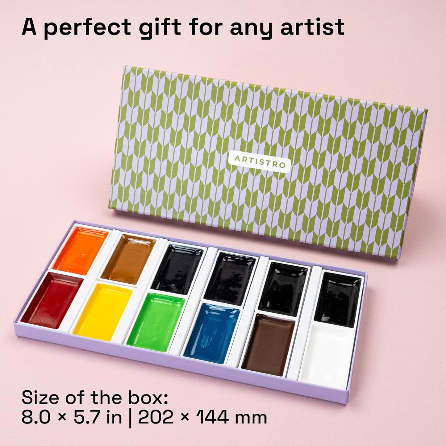 ARTISTRO Professional Watercolor Paint Set for Adults - 12 Pigment-Rich Colors, XL Pans, ASTM-I Lightfastness, High Tinting Strength Watercolor Set for Professionals made by professionals