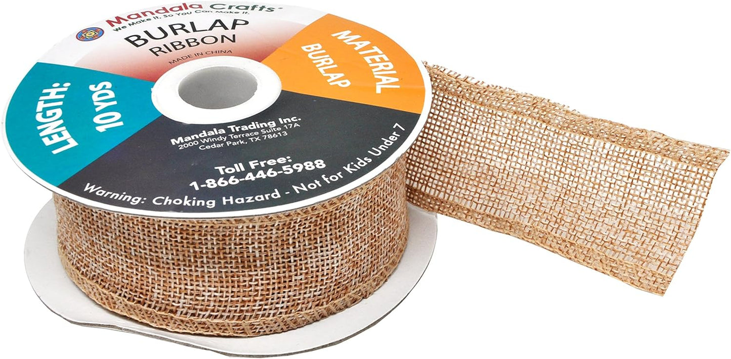 Mandala Crafts Natural Burlap Ribbon 1.5 Inches Wide Jute Ribbons for Crafts - 20 Yds Roll Rustic Burlap Wrap Trim Ribbons for Wreaths Bows Wedding Party Decoration