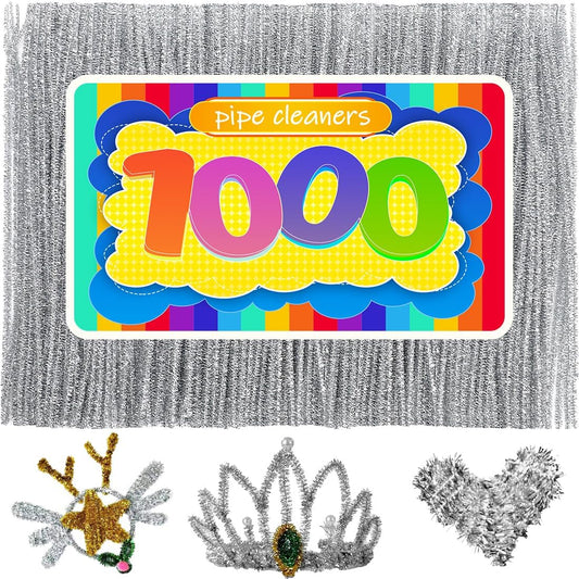 GAGANIU 1000pcs Pipe Cleaners, Pipe Cleaners for Crafts, Craft Supplies Multicolor Chenille Stems for Art&Craft Christmas DIY Projects(Silver Glitter)