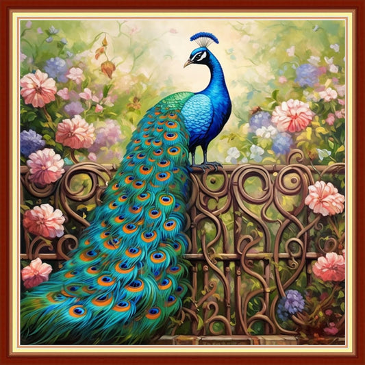 Artvxeay Stamped Cross Stitch Kits Beginners Full Range of Embroidery Starter Kits for Adults Printed Cross Stitching DIY Needlepoint Kit 11CT - (Peacock Flowers 18x18 inch)