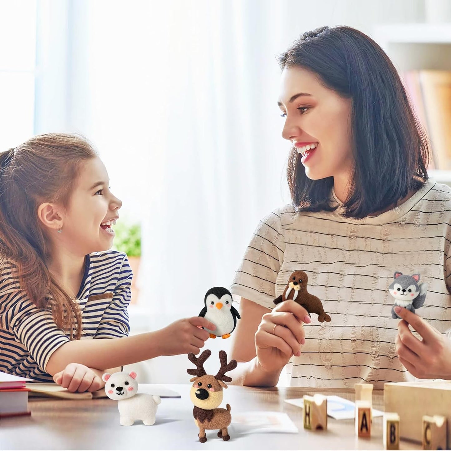 WATINC Needle Felting Kit - 5 Set Unique Different Cute Doll Wool Felt Needle Tools Foam Pad Instruction, DIY Home Decoration Craft Party Supplies for Art Work Starter Beginners (Polar Animal)