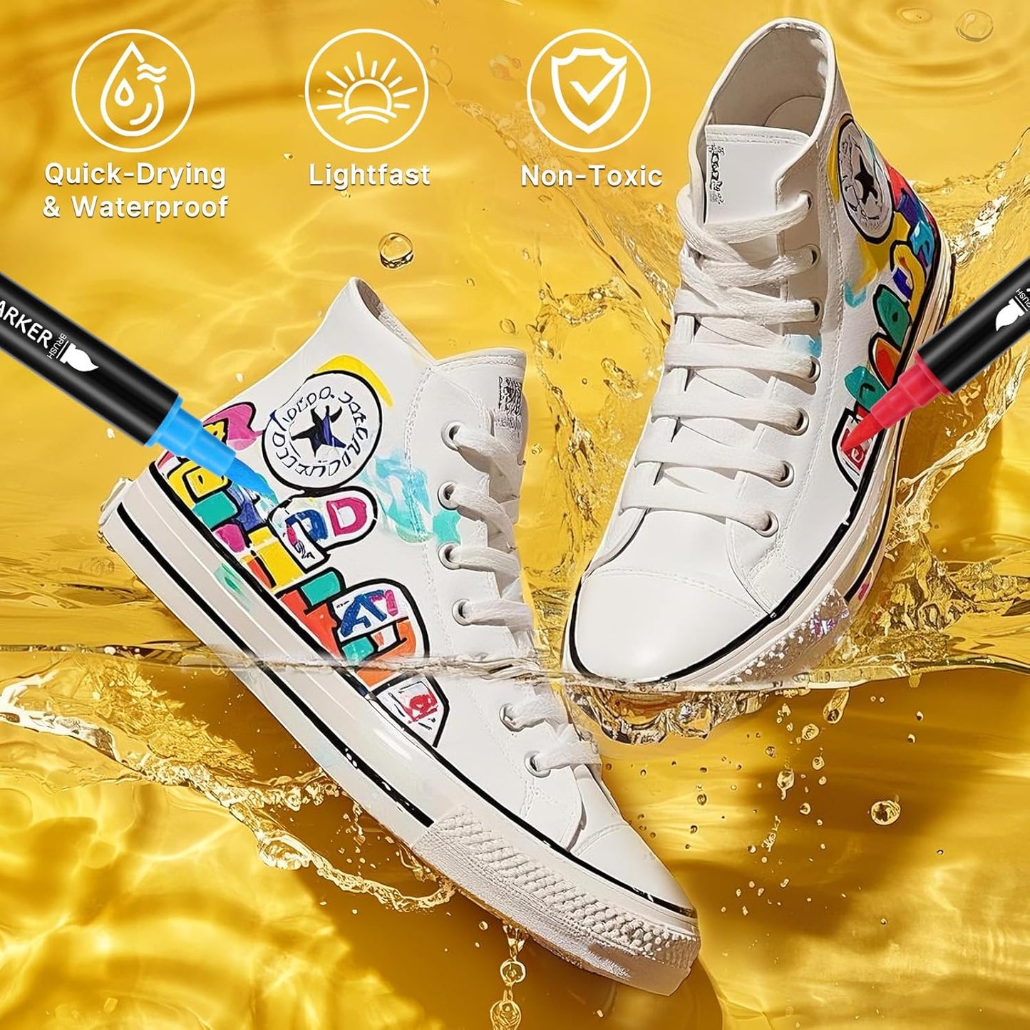 Tongfushop 84 Colors Acrylic Paint Markers, Dual Tip Acrylic Paint Pens with Brush Tip & Fine Tip, Fabric Markers for Rock Painting, Wood, Canvas, Stone, Glass, Ceramic, DIY Crafts, Art Supplies