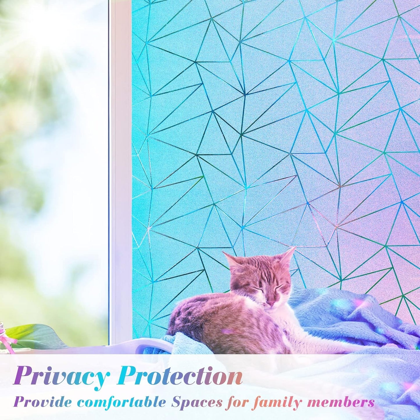 Coavas Rainbow Window Privacy Film, Frosted Glass Static Cling, Decorative for Bathroom Door, UV Blocking Window Cling, Non-Adhesive Vinyl Sticker, Day and Night Windows Tint for Home, 35.4x78.7 Inch