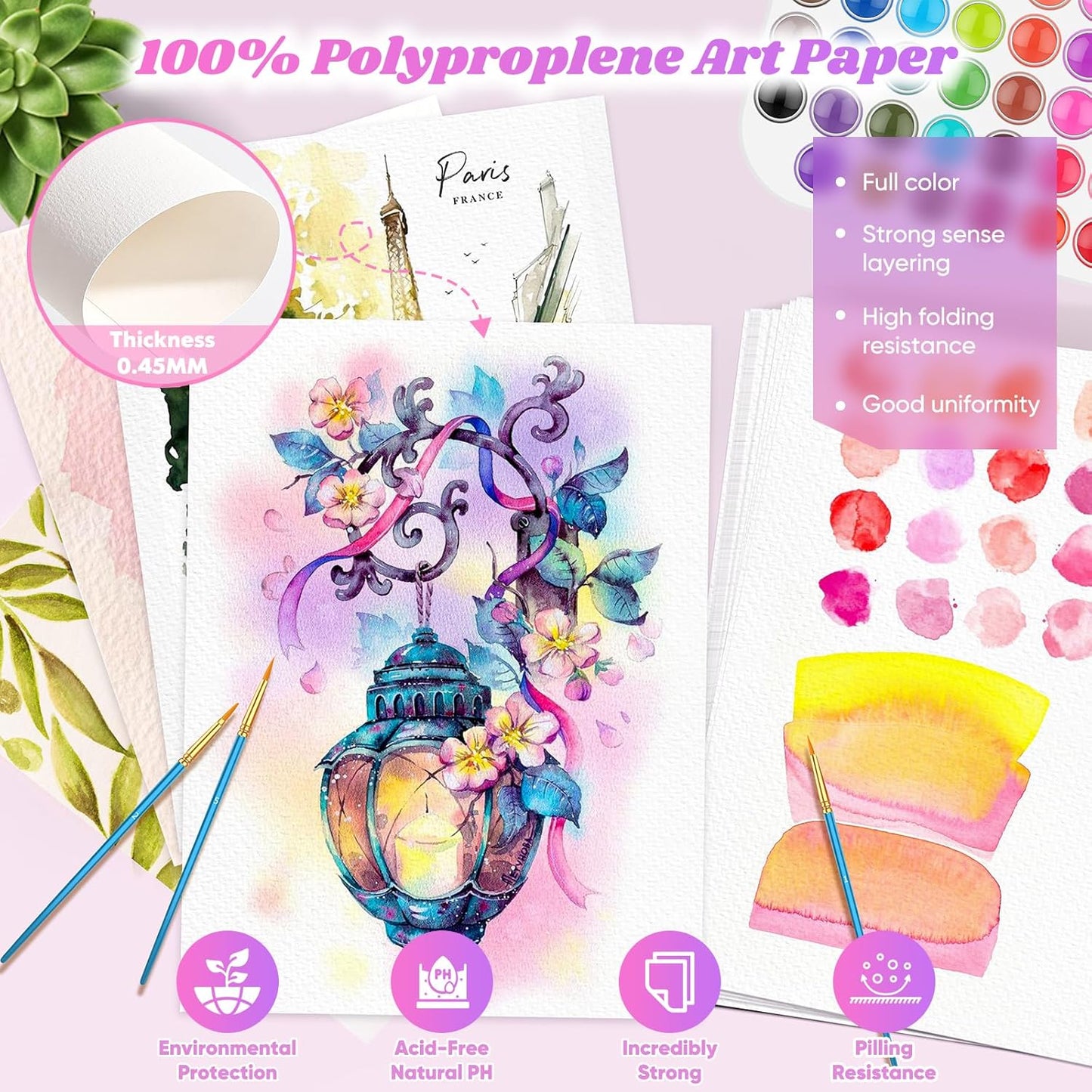 64 Sheets Watercolor Paper, 5"x7" Water Color Paper, 140lb/300gsm Artist Sketch Easel Acrylic Painting Loose Drawing Paper Bulk, Art Supplies for Kids Child Adults, Watercolors, Watercolor Paint Set