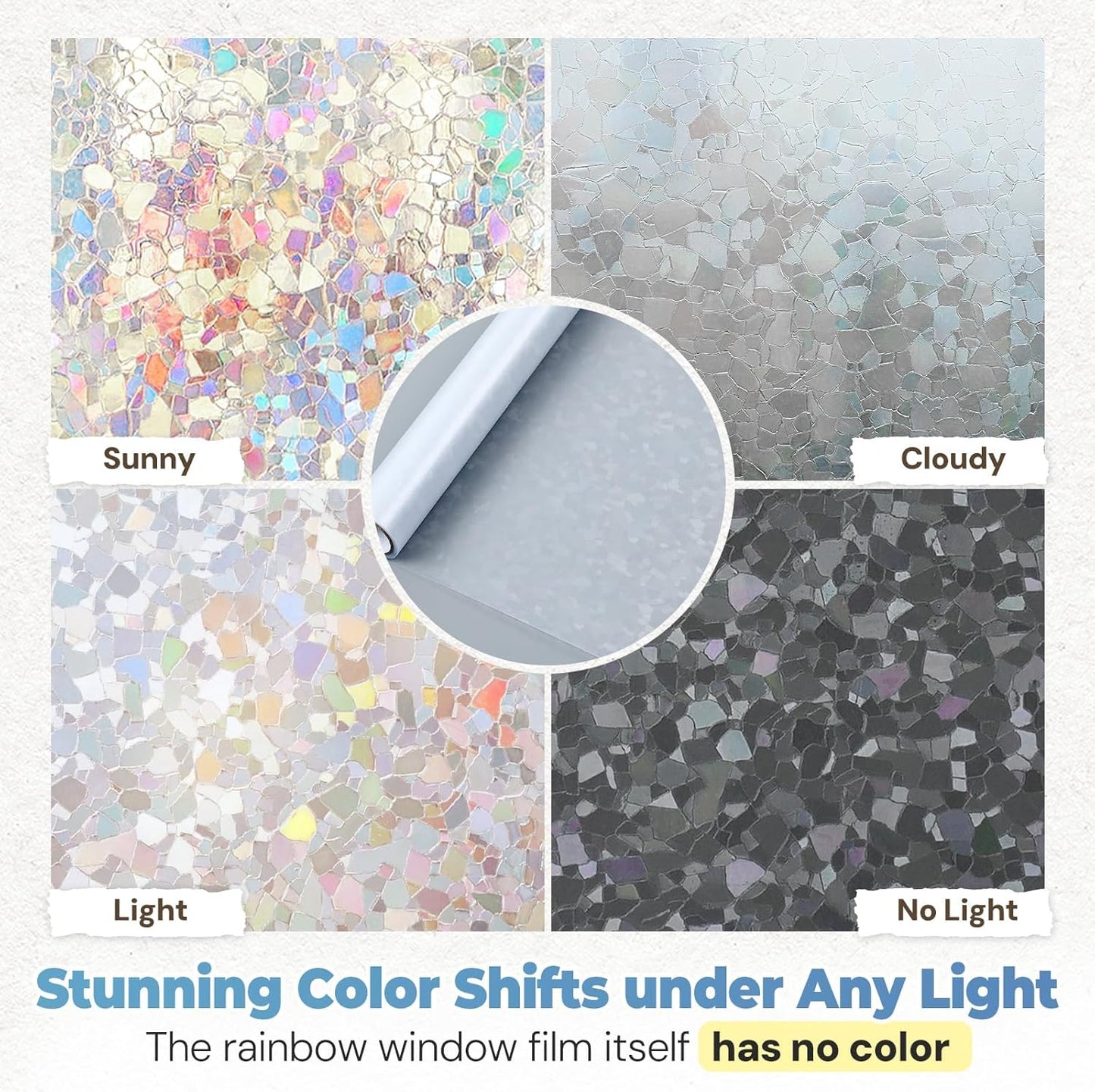 DOWELL Window Privacy Film Rainbow Film, Stained Glass Decorative Sticker, Static Cling Non-Adhesive Glass Clings, Sun Blocking Heat Control Window Coverings for Home Door, 35.4" x 157.4"